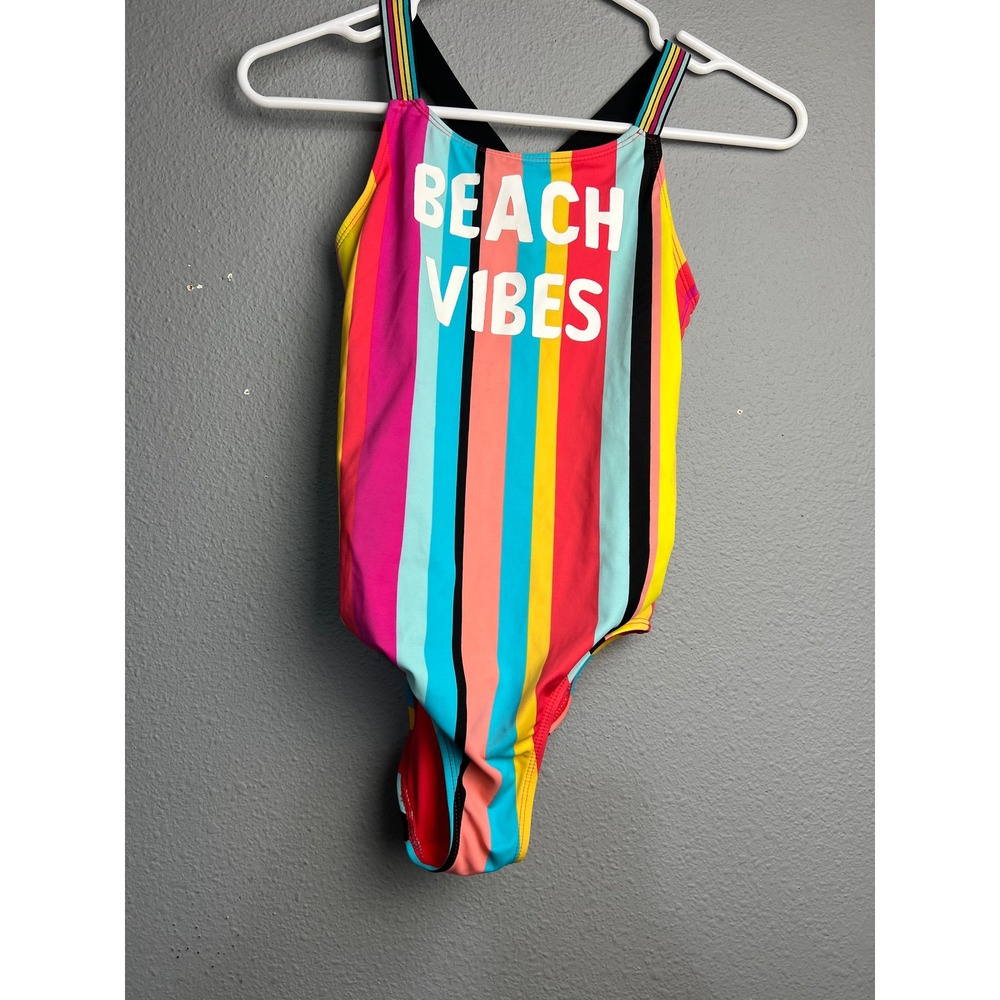 Wonder Nation Girls Beach Vibes Striped One Piece Swimsuit Multi Color Sz 10-12